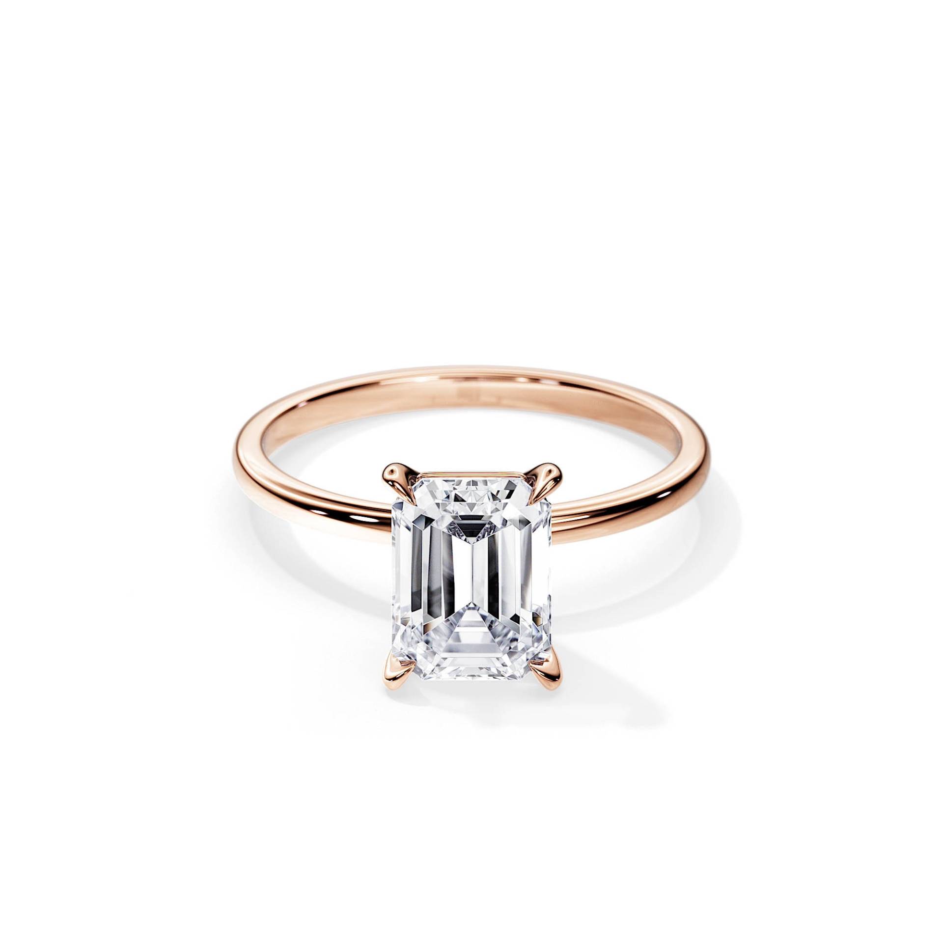 3 Karat Smaragdschliff Moissanite Verlobungsring/Dünner 14K Roségold Minimaler Ring von BocajNarima