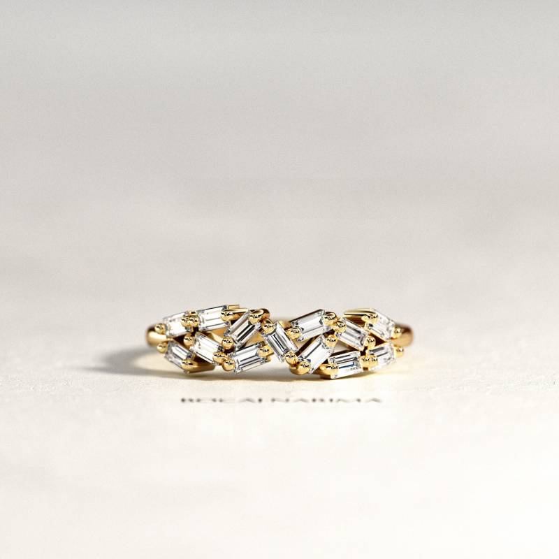 Baguette Diamant Cluster Ring/Vs-F Natürliche Diamanten 14K 18K Gold Einzigartige Ehering Schliff Frauen von BocajNarima