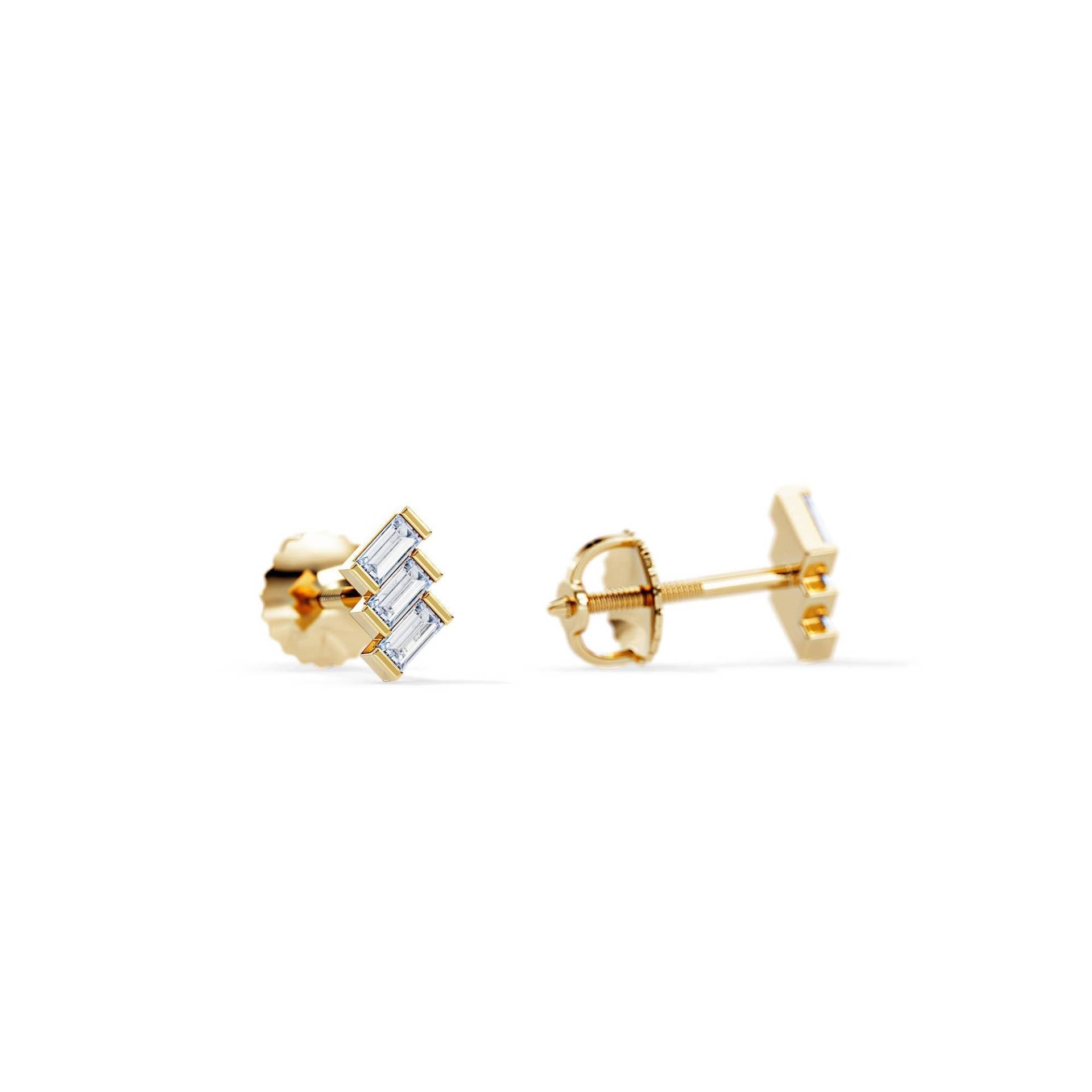 Baguette Ohrstecker/Minimalist Bar Fassung Diamant Ohrringe Damen 14K 18K Gold Kleine von BocajNarima