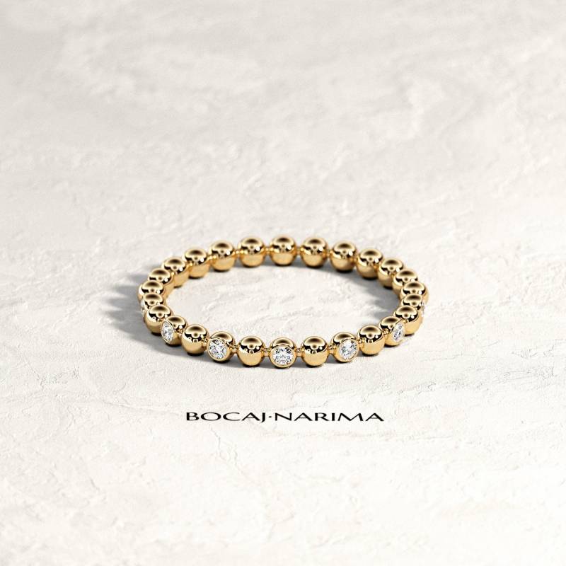 Bezel Eternity Band/Diamant Perle Ring Voll Set Ehering Unikat Stapelring 14K 18K Gold von BocajNarima