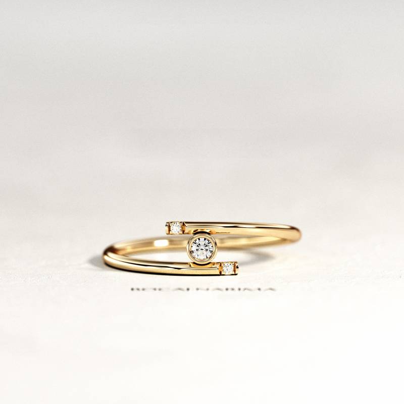 Bypass Diamant Ring/14K 18K Solid Gold Einzigartiger Offener Kleiner Verlobungsring Ringe Für Frauen Geschenk von BocajNarima
