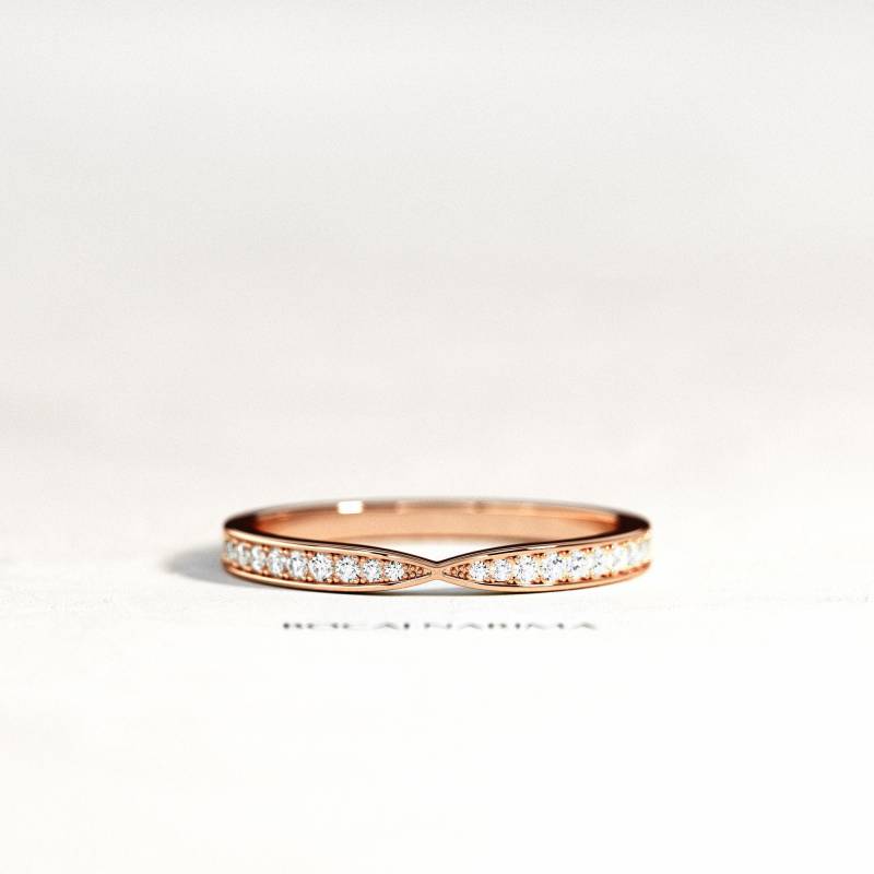 Diamant Ehering/Rose Gold Halb Eternity Ring 2.1mm Einzigartiger Pave Band Zierlicher von BocajNarima