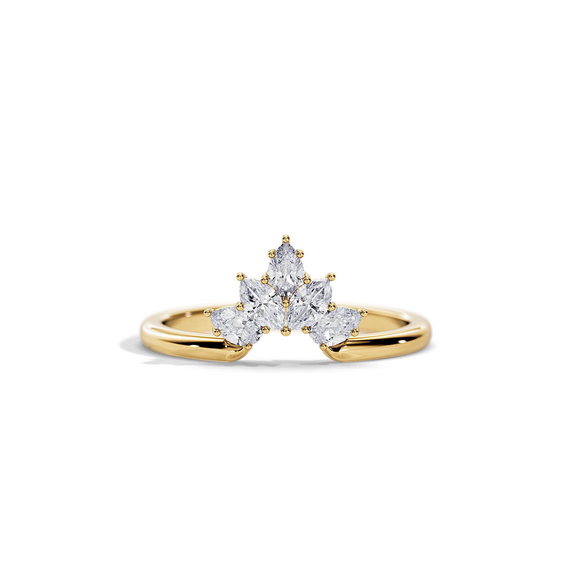 Diamant Geschwungener Ehering/Marquise Und Pear Cut Diamanten Crown Curve Gelbgold Stapelbarer Ring 0.55 Carat von BocajNarima