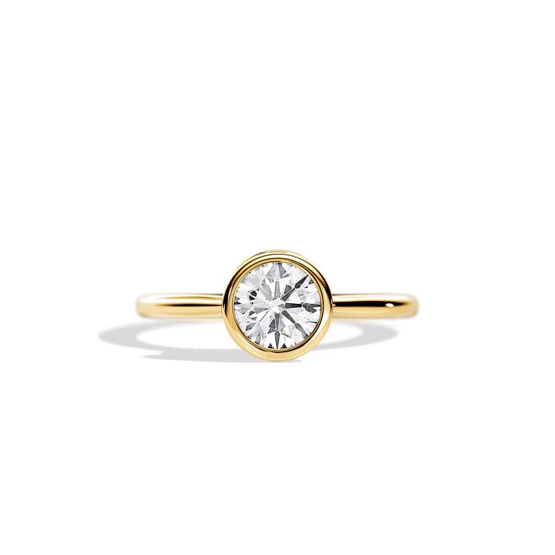 Lünette Set Verlobungsring/1 Karat Moissanite Versteckter Heiligenschein Einzigartiger Brautring Gelbgold von BocajNarima