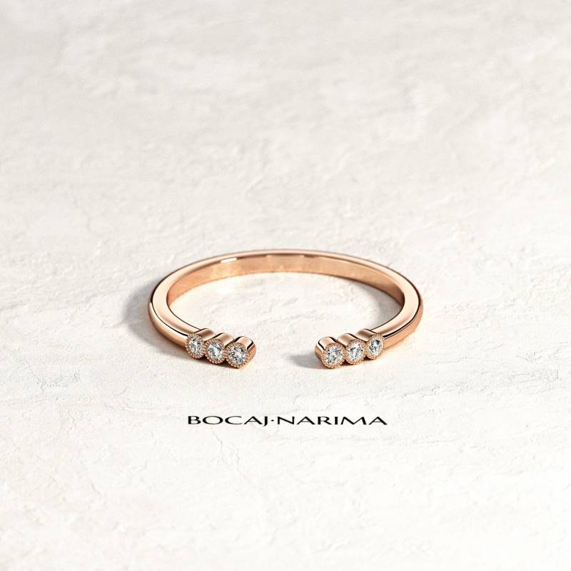 Manschette Diamant Ring/Zierlicher Milgrains 14K 18K Rose Gold Art Deco Ehering von BocajNarima