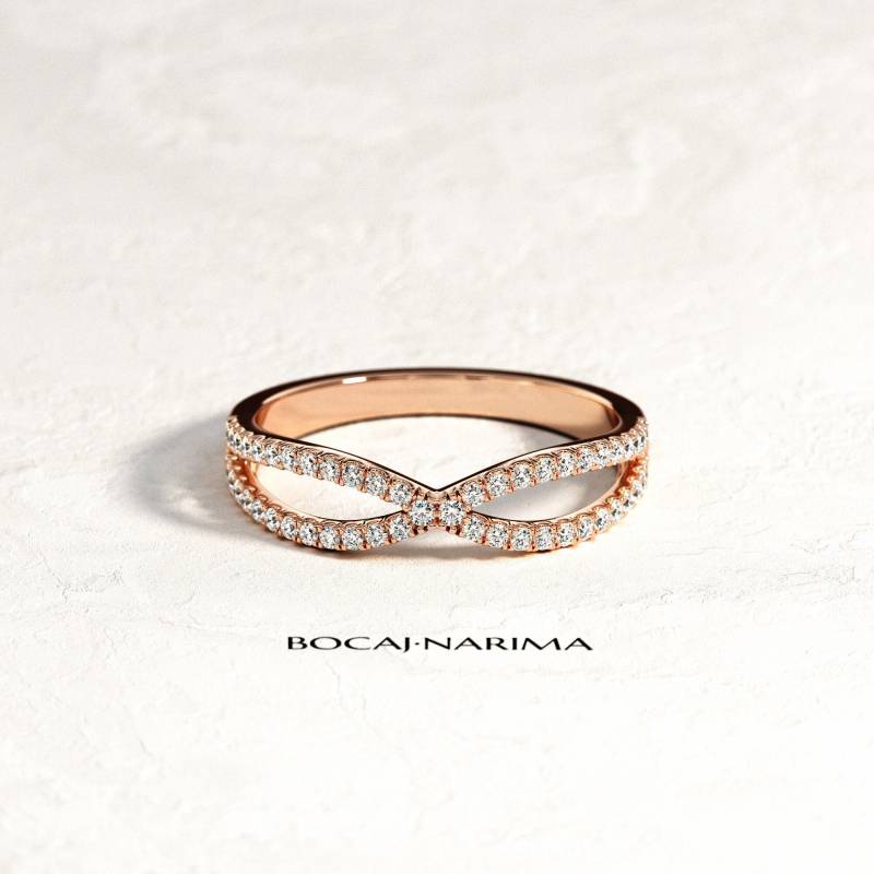 Unendlich Diamant Ring/Massiv 14K 18K Rose Gold Split Shank Band Micro Pave Open Ehering Geschenk Für Frauen von BocajNarima