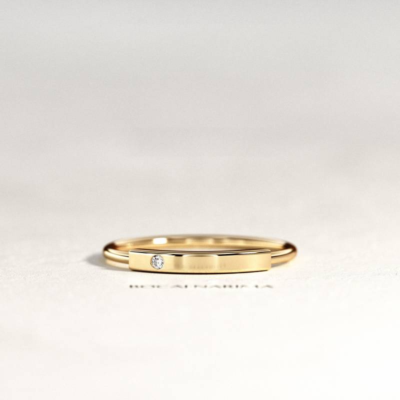 Zierlicher Bar Ring/14K 18K Gold Diamant Ehering Horizontaler Schlichter Massiver Geschenk Für Frauen von BocajNarima
