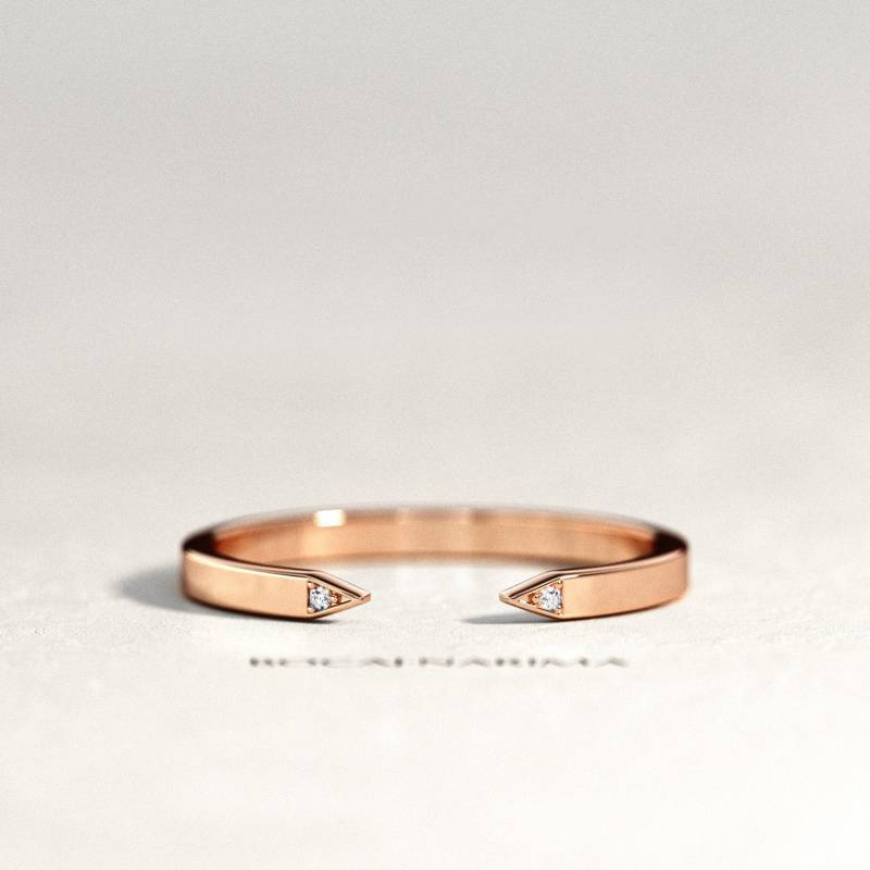 Zierlicher Manschettenring Mit Diamant/14K Rose Gold Zierlicher Offener Diamantring 2 Stein Ehering Stapelbarer von BocajNarima