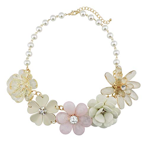 Bocar 5 Flower Braided Crystal Statement Chunky Halskette Lätzchen Kragen Perlenschmuck für Frauen (NK-10127-beige) von Bocar