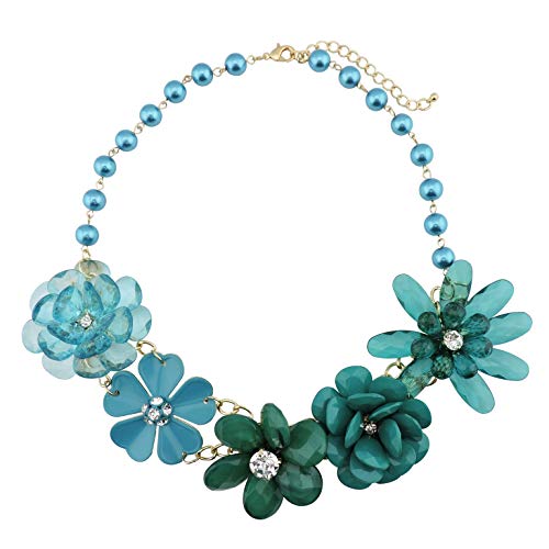 Bocar 5 Flower Braided Crystal Statement Chunky Halskette Lätzchen Kragen Perlenschmuck für Frauen (NK-10127-teal) von Bocar