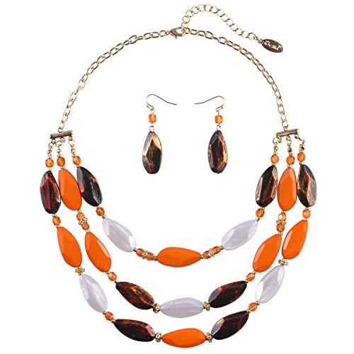 Bocar Dreischichtige Schwarz-Weiß-Perlen-Statement-Kette für Frauen (NK-10077-Russet Orange) von Bocar