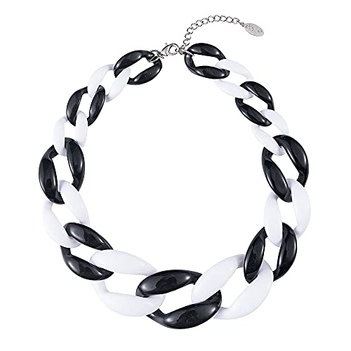 Bocar Fashion Statement Chunky Acrylfarbe Perlen Choker Net Chain Halskette für Frauen Geschenke (NK-10510-White+Black) von Bocar
