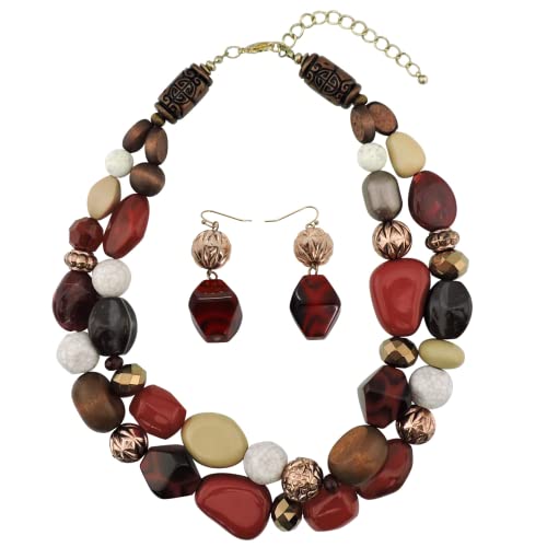 Bocar Klobige Halskette für Damen, trendig, 2-lagige Statement-Halskette, Perlenketten für Frauen, modische Halskette und Ohrringe, Schmuck-Set für Frauen, Acryl, kein Edelstein, Acryl, Kein Edelstein von Bocar