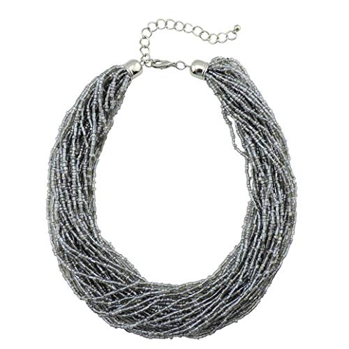 Bocar Mehrstrang handgefertigte Perlen 40cm Statement Halskette für Frauen mit Geschenkbox (NK-10402-silver Grey) von Bocar