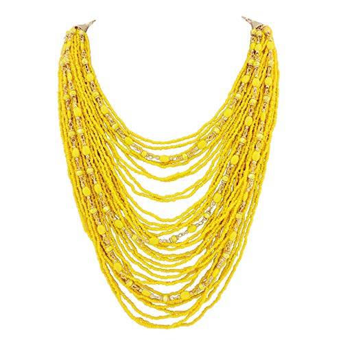 Bocar Multi-Layer Langkettige Chunky Bib Seed Beads Statement Halskette (NK-10410-yellow) von Bocar