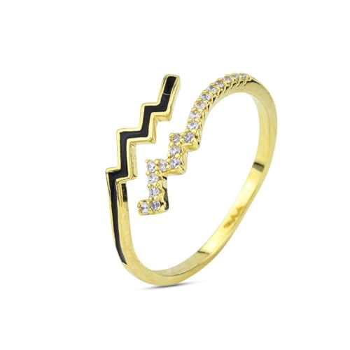 AN505D Ring mit Gelbgold vergoldet mit schwarzem Zirkonia und weißen Zirkonia, Silber, Zirkon von Boccadamo
