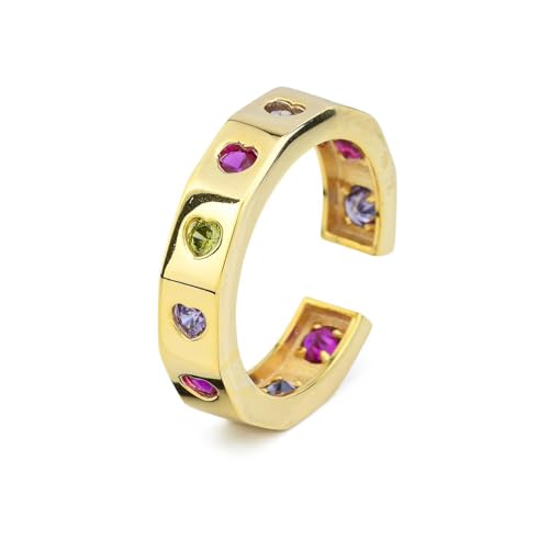 AN513D Ring, vergoldet mit Gelbgold, Herzen aus Zirkonia, mehrfarbig, Silber von Boccadamo