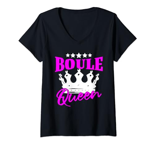 Damen Boule Damen Boule Queen T-Shirt mit V-Ausschnitt von Bocce Ball Designs & Boule Motive
