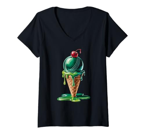 Damen Eiswaffel Boccia Spieler Pétanque Kugeln T-Shirt mit V-Ausschnitt Damen Eiswaffel Boccia Spieler Pétanque Kugeln T-Shirt mit V-Ausschnitt von Bocce Ball Player Gifts