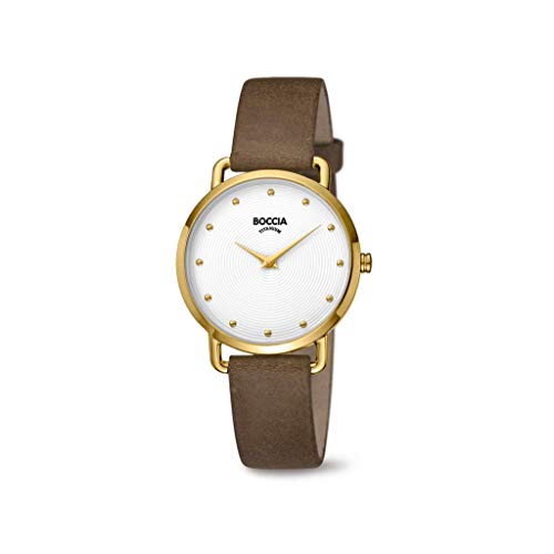 Boccia Damen Analog Quarz Uhr mit Echtes Leder Armband 3314-02 von Boccia