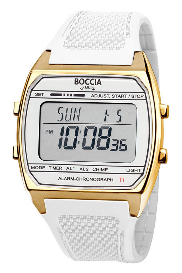 Boccia Digitaluhr Uhr in Unisexgröße Digital Titan Weiß/Goldfarben von Boccia