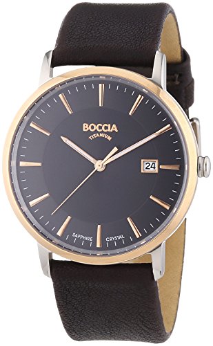 Boccia Herren-Armbanduhr XL Analog Quarz Leder 3557-05 von Boccia