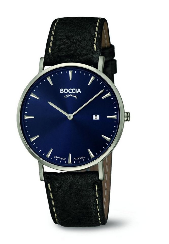 Boccia Quarzuhr Boccia Herren Uhr 3648-02 Titan Leder schwarz, (1-tlg) von Boccia