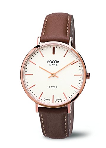 Boccia Damen-Armbanduhr Analog Quarz Leder, weiß (braun/weiß) 3590-05 von Boccia