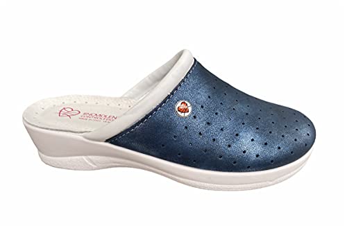 Valentina # NOVIOLENZACONTROLEDONNE Damen-Slipper, geschlossen, Fußbett aus Leder, Antishock, Artikel 2045B, blau, 40 EU von Bocciolo