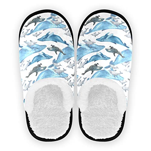 Blauwale Spa Hausschuhe Unterwasser Tier Aquarell Marine Delfine Haus Hausschuhe Hausschuhe Indoor Outdoor Home Schuhe M für Männer Frauen, multi, 41.5/44.5 EU von Boccsty