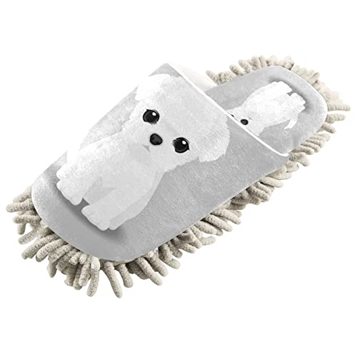 Malteser Welpe Weiß Hund Mop Hausschuhe Schuhe Reinigung Haus Hausschuhe Spa Hausschuhe Staub Hausschuhe Home Schuhe M für Herren Frauen, multi, 37/40 EU von Boccsty