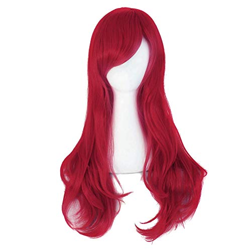 70 cm lange lockige Perücke für Damen, mit seitlichem Pony, Cosplay-Perücke (rot) von Boccte