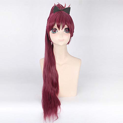 Cos Perücke Tokyo Anime Puella Magi Madoka Magica Frauen Sakura Kyouko Cosplay Perücke Sakura Kyoko Dunkelrot Lange Haare Pferdeschwanz Perücke Kostüme von Boccte