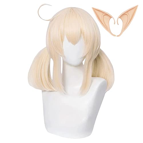 Boccte Klee Cosplay Perücke mit Ohren Genshin Auswirkungen Kostüm Perücke Doppel Blonde Pferdeschwanz-haar für Anime Cosplay von Boccte