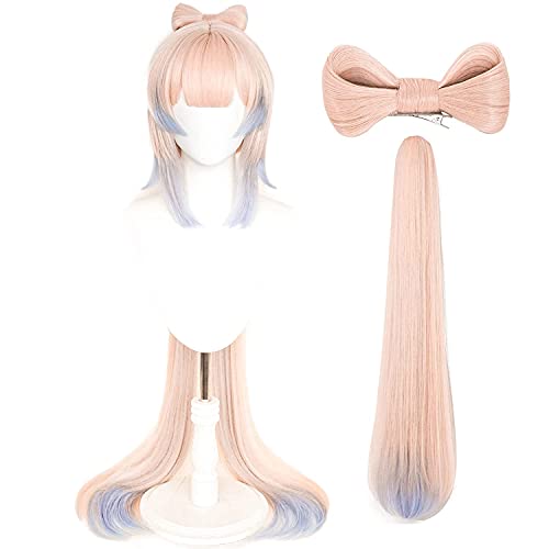 Boccte Kokomi Cosplay Perücke für Spiel Genshin Impact Hellrosa Ombre Blau Lolita Gradient Kostüm Perücke mit Schleife von Boccte