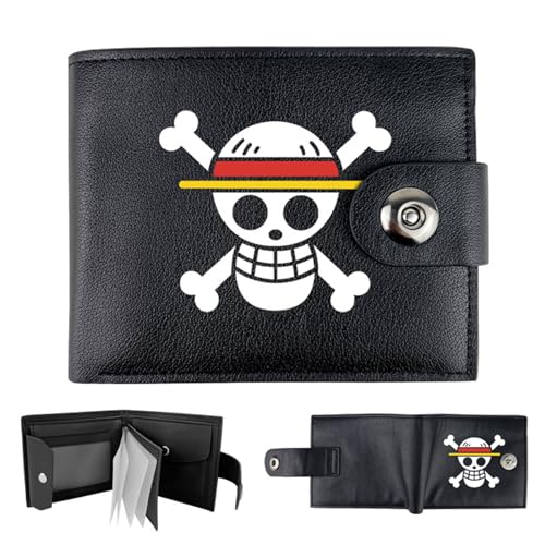 Bocguy Herren Geldbörse, Portmonee Herren, Anime One Piece Geldbörse, Bifold Brieftasche Short Kunstleder Geldbörse, One Piece Zweifach Gefalteter Kreditkartenhalter Für Geburtstagsgeschenk, Schwarz von Bocguy