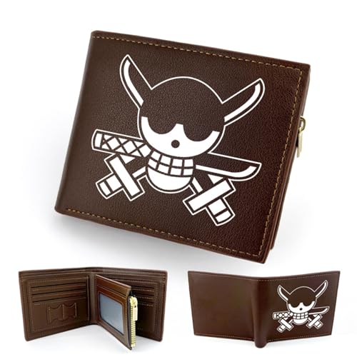 Bocguy Herren Geldbörse, Portmonee Herren, Anime One Piece Geldbörse, Bifold Brieftasche Short Kunstleder Geldbörse, One Piece Zweifach Gefalteter Kreditkartenhalter Für Geburtstagsgeschenk, Braune von Bocguy