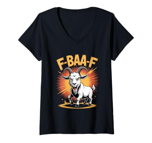 Damen Ziege Bock Witz F BAA F Sarkasmus Fun Cartoon T-Shirt mit V-Ausschnitt Damen Ziege Bock Witz F BAA F Sarkasmus Fun Cartoon T-Shirt mit V-Ausschnitt von Bock Humor Sarkasmus Ziege Spruch Lustig Meme
