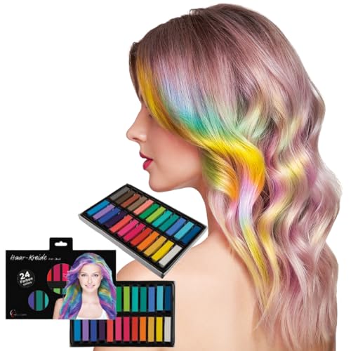 24 Farben Haarkreide für Kinder und Erwachsene, Temporäre Haarfärbe-Stifte Auswaschbar, Haarfärbestift Premium Haarkreide von Bock op Kölle