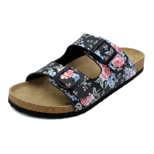 Bock op Kölle Damen Sandalen Hausschuhe Blumen Design Freizeitschuhe in Schwarz Weiß Gartenschuhe Pantoletten Gr.36-41 Sprint Sport von Bock op Kölle