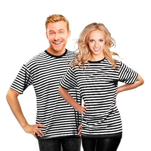 Bock op Kölle Ringelshirt Lang-Kurzarm Größe XS bis 4XL, 95% BW Stretch, Karneval, Fasching (DE/NL/SE/PL, Alphanumerisch, XL, Regular, Regular, Schwarz-weiß-Kurzarm) von Bock op Kölle