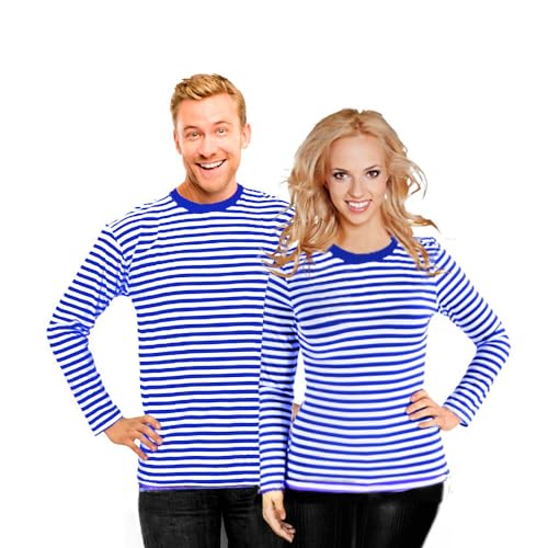 Bock op Kölle Ringelshirt Langarm blau weiß gestreift Unisex Oberteil Stretch Shirt Karneval, Fasching (M) von Bock op Kölle