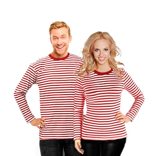 Bock op Kölle Ringelshirt Langarm rot-weiß gestreift Unisex Oberteil Stretch Shirt Karneval, Fasching (M) von Bock op Kölle