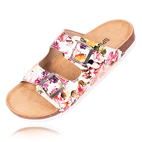 Bock op Kölle Schuhe Schöne Damen Pantoletten Blumen oder Pastell, praktische Arbeitsschuhe, Hausschuhe (Blumen, Numeric_37) von Bock op Kölle