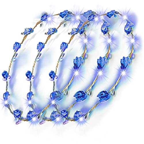 LED Blumenkranz Silvester Haarschmuck Blumen Stirnband Kranz Haarband Damen Blumendekor Kopfschmuck für Hochzeit Party Leucht (Blau 3x) von Bock op Kölle