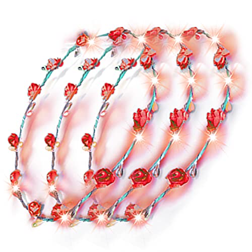 LED Blumenkranz Silvester Haarschmuck Blumen Stirnband Kranz Haarband Damen Blumendekor Kopfschmuck für Hochzeit Party Leucht (Rot 3x) von Bock op Kölle