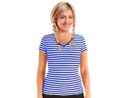 Ringelshirt Kurzarm Blau-weiß V-Neck gestreift Unisex Oberteil Stretch Shirt Karneval, Fasching (XS) von Bock op Kölle