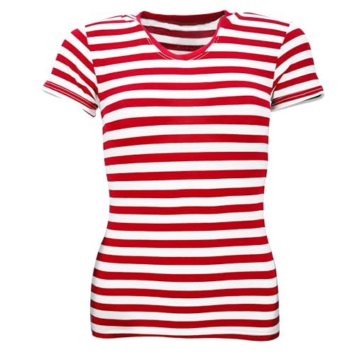 Ringelshirt Kurzarm Rot-weiß V-Neck gestreift Unisex Oberteil Stretch Shirt Karneval, Fasching (XXL) von Bock op Kölle