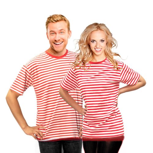 Ringelshirt Kurzarm Rot-weiß gestreift Unisex Oberteil Stretch Shirt Karneval, Fasching (XS) von Bock op Kölle