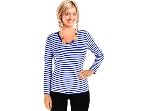 Ringelshirt Langarm Blau-weiß V-Neck gestreift Unisex Oberteil Stretch Shirt Karneval, Fasching (XL) von Bock op Kölle